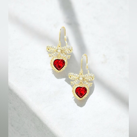 Red Heart and Bow Earrings 14K laminated gold - Picture 2 of 4